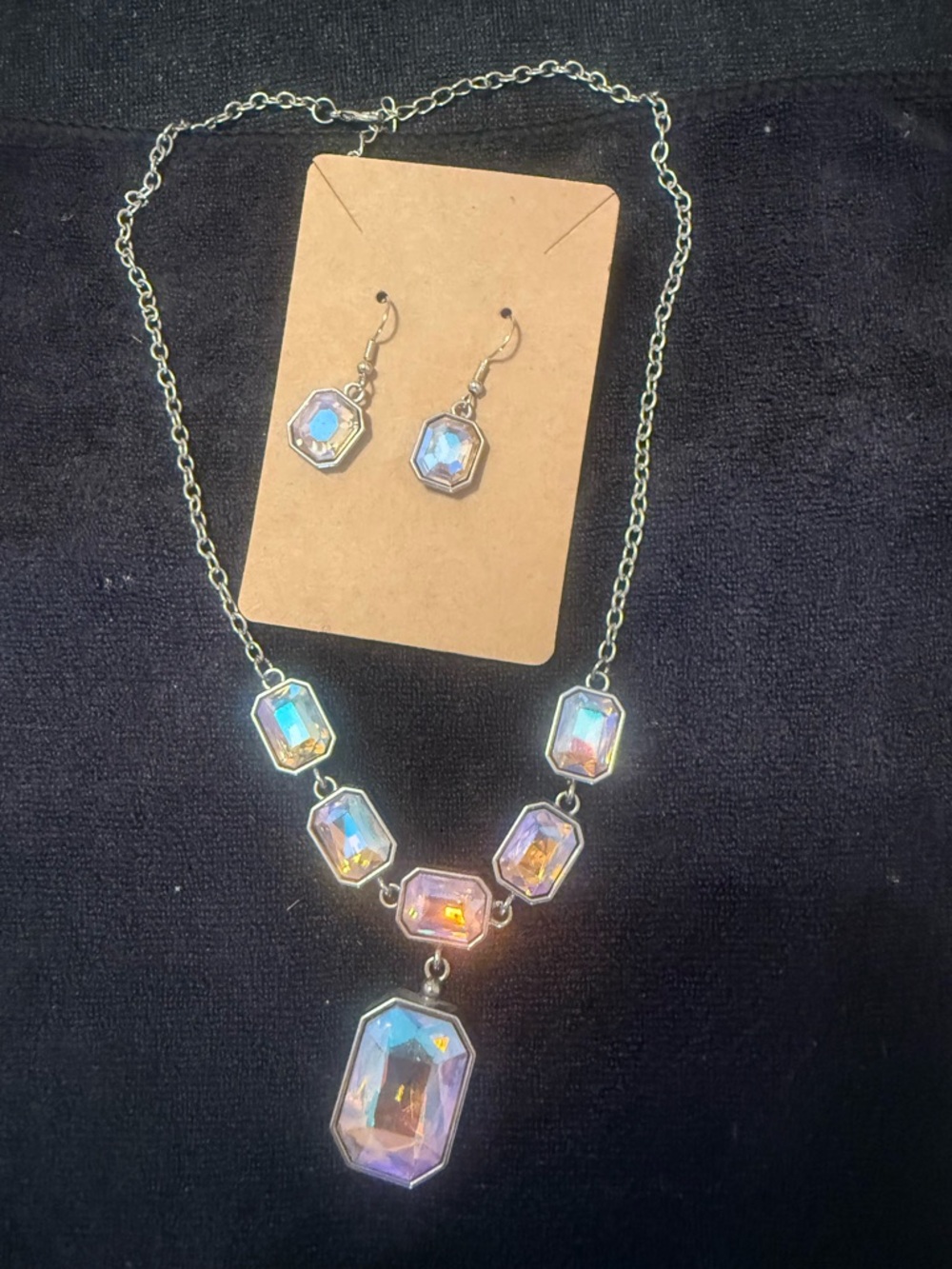 Aurora Crystal Statement Necklace - Iridescent Pink Gold